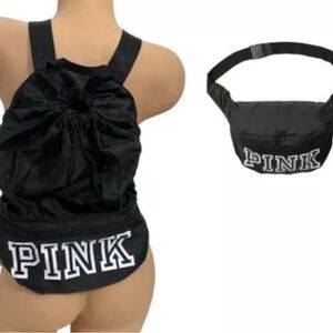 NWT Victoria's Secret PINK Convertible Backpack Fanny Pack Bag Black White